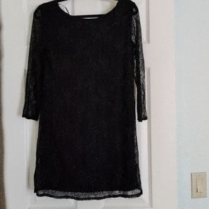 Zara Basic NWT black beaded lace cocktail dress XS with sheer sleeves